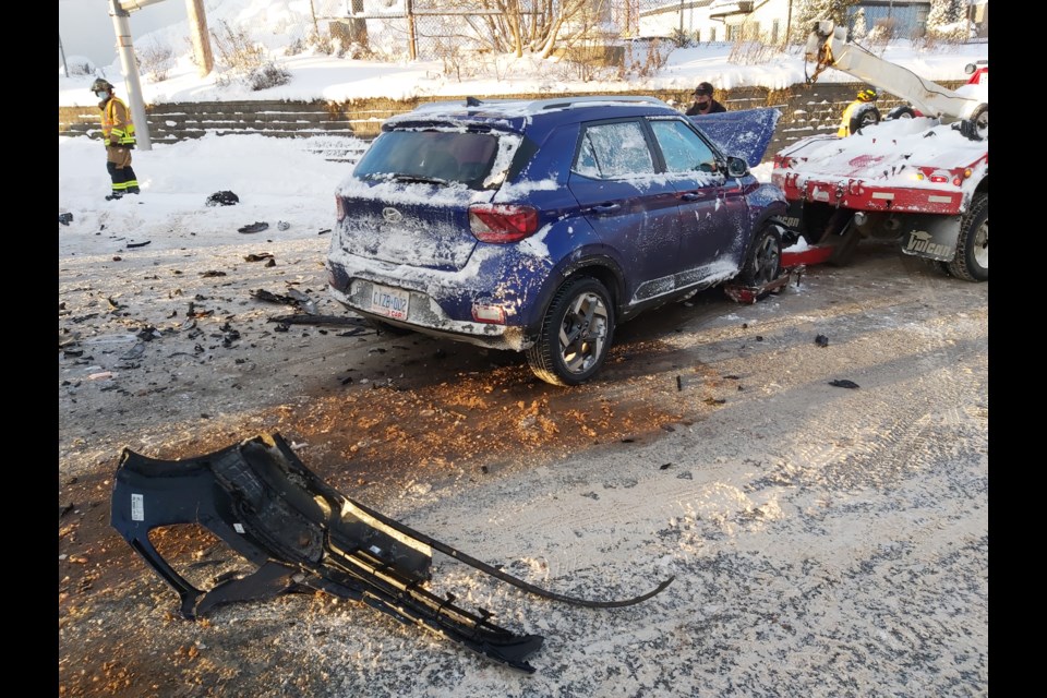 A two-vehicle motor collision at Wellington Street West and Carmen's Way occurred Wednesday morning.