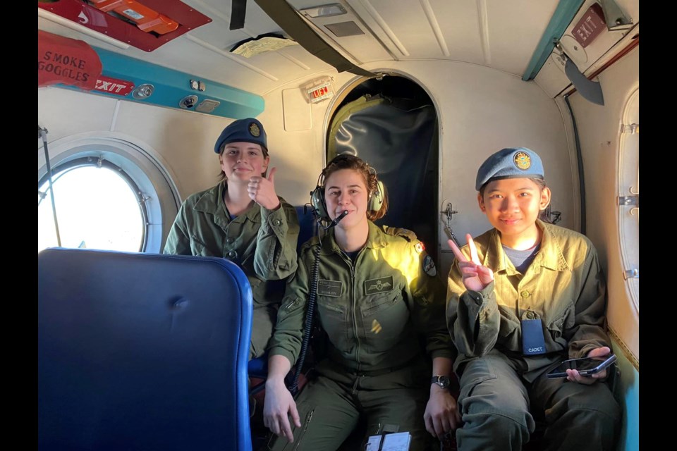 L-R Cdt. Cpl. Erin Patrick. Cpl. Natane Roy, 440 (T) Sqn. RCAF, Cdt. Aleisa Platon