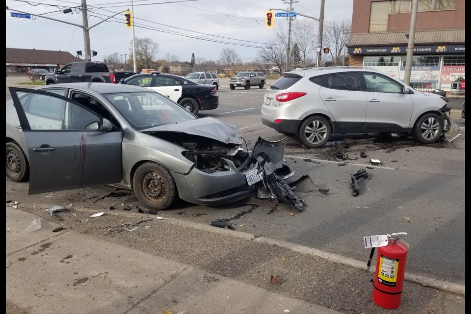 Emergency crews responded to a collison at Second Line West and Goulais Avenue shortly after 1 p.m. Thursday. 