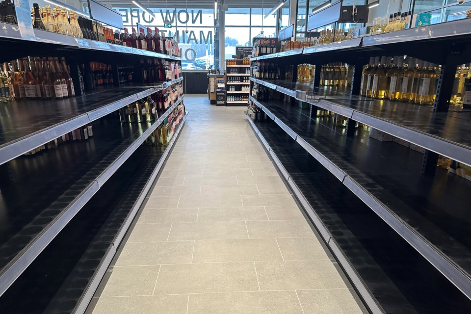 Shelves that once held American wines now sit mostly empty after Premier Doug Ford ordered the LCBO to remove all U.S.-made products from its stores.