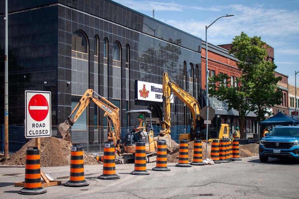 Queen Street road construction, as seen on Monday, July 29, 2024