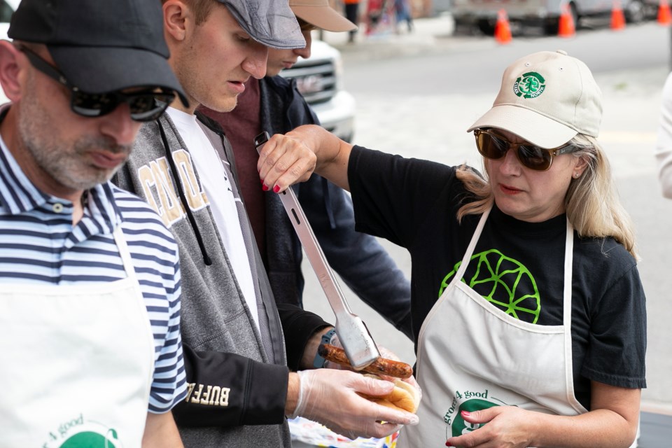 Lisa Vezeau-Allen is the founder of Grocer 4 Good and a sitting city councillor. She says her philosophy is to 'just feed people' and she put it into practice during a community barbecue on Thursday on Gore Street.