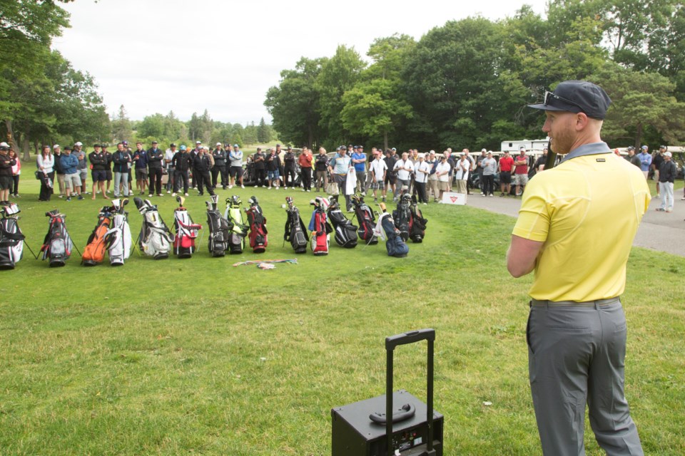 Brad Jacobs addresses the participants in the 2016 Team Jacobs Canadian Tire Jumpstart Charity Golf Classic. Kenneth Armstrong/SooToday