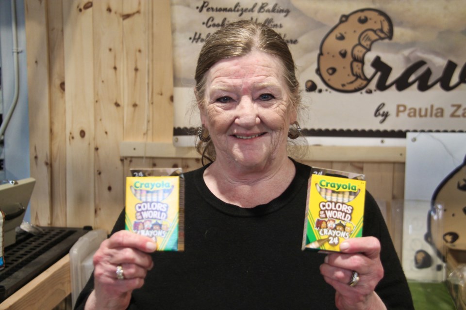 Paula Zaharuk buys and donates boxes of Colors of the World crayons to newcomer children in local Kindergarten classes and other locations.