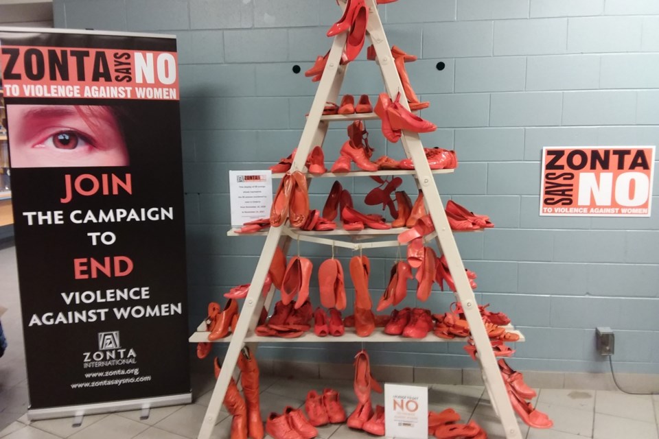 A display in place at the John Rhodes Community Centre to help raise awareness for gender-based violence.