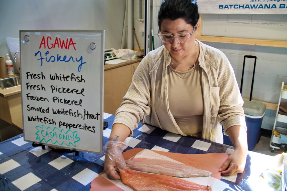 Felicia Agawa of Agawa Fishery at Soo Market, June 13, 2024.