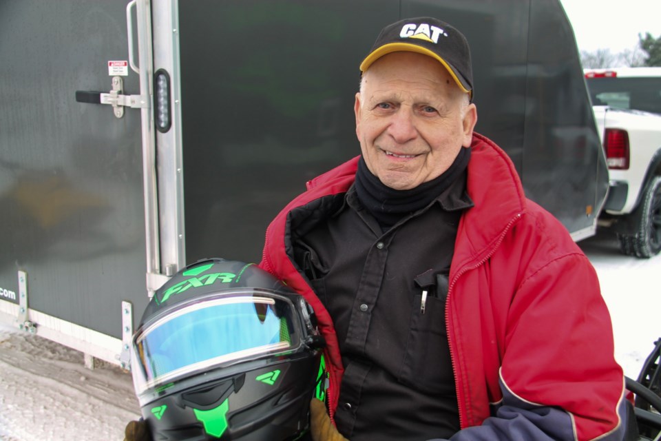 At 85, Goulais River’s Larry Ebare is still racing snowmobiles and is pictured at the annual Snow Drags at Runway Park, Jan. 11, 2025.