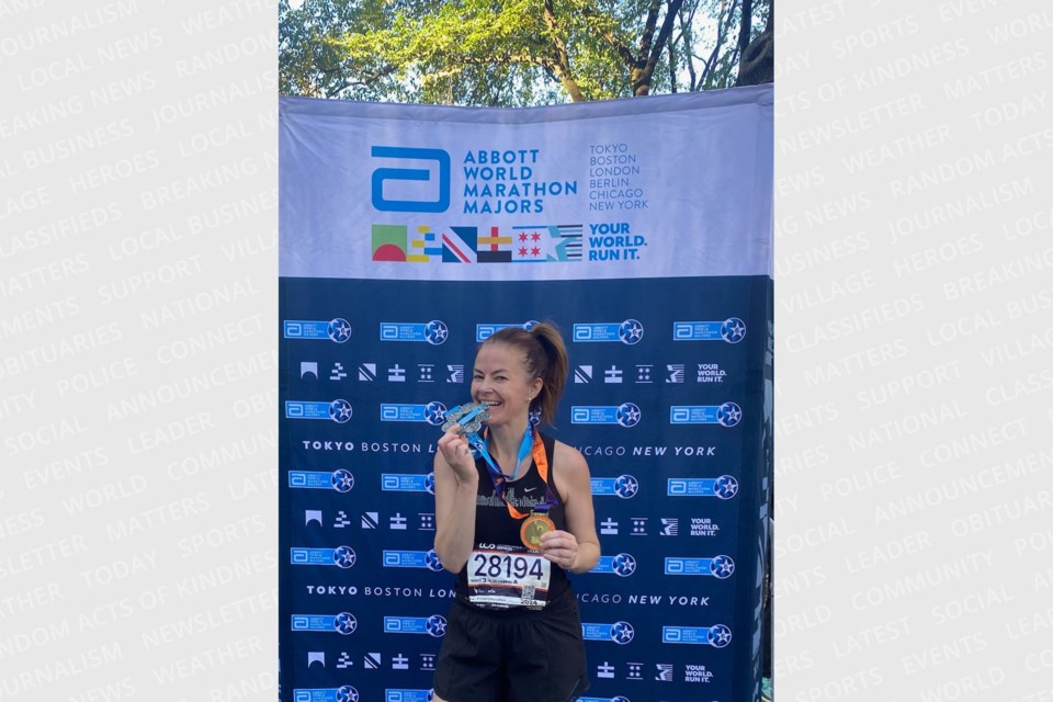 The Sault's Theresa Mudge with her Six Star Medal, earned for having run in six World Marathon Majors after finishing the New York City Marathon, Nov. 3, 2024. 