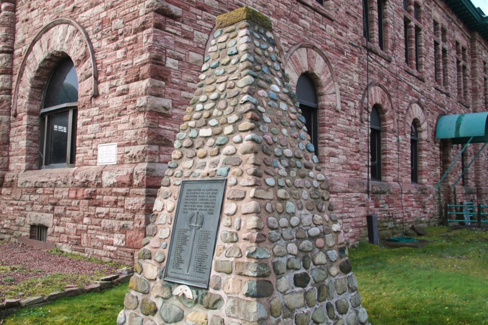 A war memorial at The Algoma Conservatory of Music (site of former paper mill), Nov. 21, 2024.