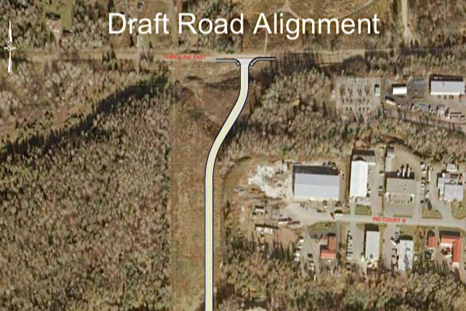 The planned extension could open a door for a new residential subdivision on the privately owned 6.4-hectare lot shown at the left of this configuration, at the southwest corner of Sackville Road and Third Line East.