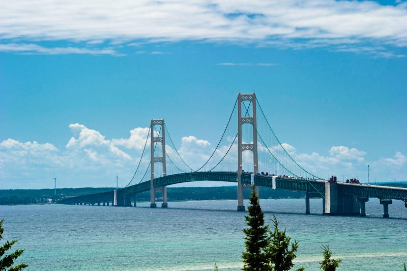 In spring, traffic on the Mackinac Bridge begins to increase as tourists head north to the Upper Peninsula to see the Soo Locks, Pictured Rocks National Lakeshore, and Michigan State Parks. (MDOT photo)