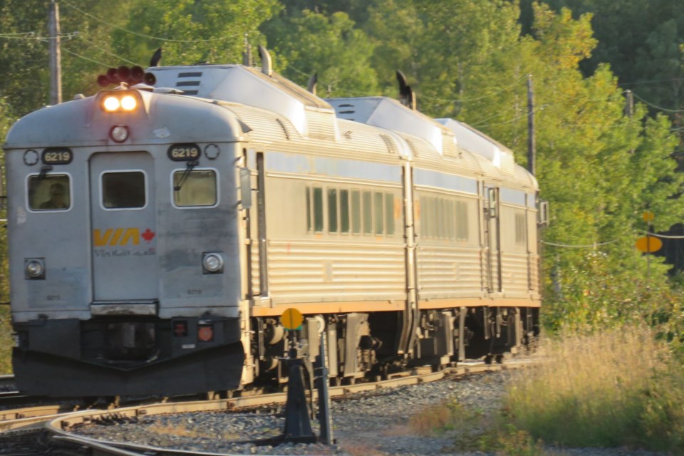 The Budd Car is the last Rail Diesel Car in North America this shot as it comes into White River.