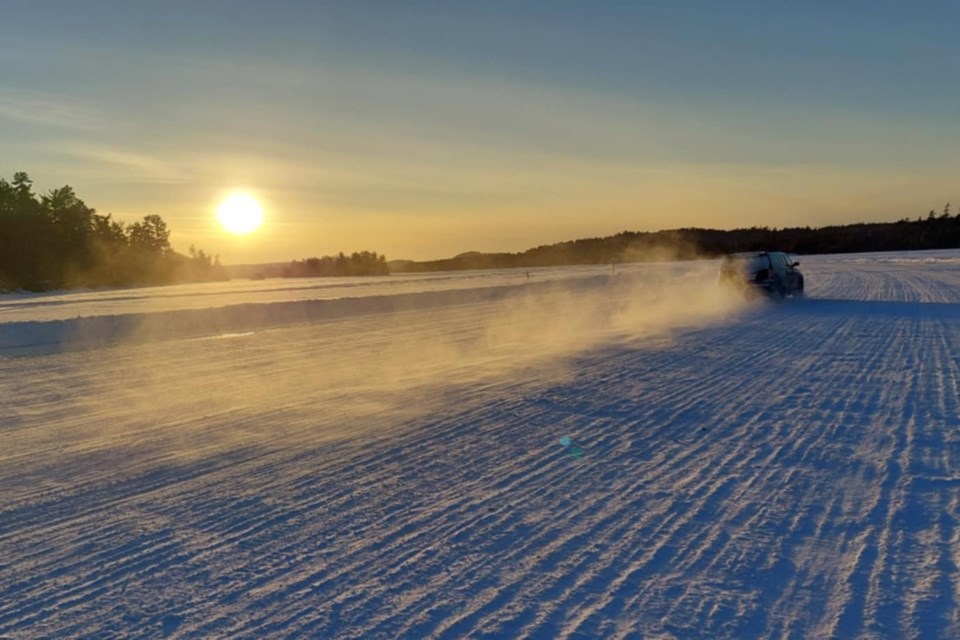 The winter ice road to Bear Island (Temagami First Nation) is 120 feet or approximately 36m wide.