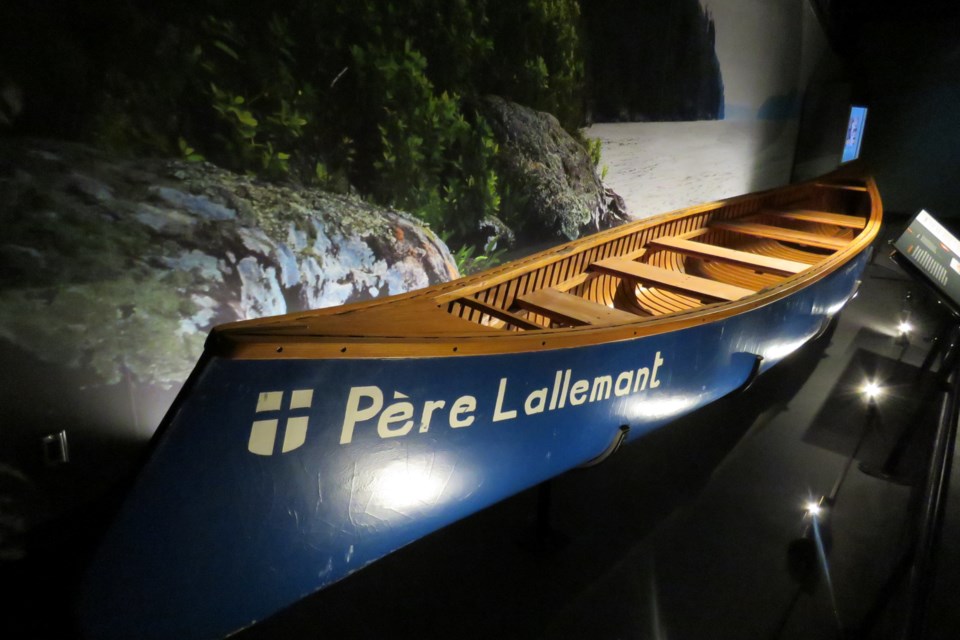 This is one of the blue canoes from the Temiskaming canoe tragedy featured at the new Canadian Canoe Museum