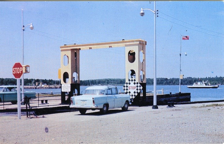 A postcard shows the St. Joseph Island ferry. Sault Ste. Marie Public Library archives