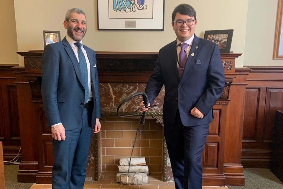 MPP Ross Romano (left), the government whip, with Joshua Viermaa, a Grade 12 student at St. Mary’s College