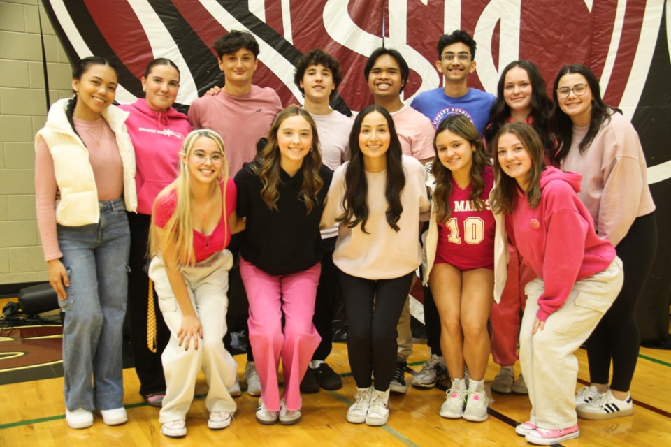 St. Mary’s College Student Council members (back row, from left) Nicole Torres, Alexis Pawelek, Marcus Spadafora, Alexander Orazietti, Justin Mercado, Perzan Umrigar, Erin Evans and Ava Barone and (front row, from left) Mya Jensen, Kenzie Garson, Keira Berlingieri, Nyah Pedinelli and Marisol Carota shown after a Homecoming pep rally at the school, Oct. 11, 2024.