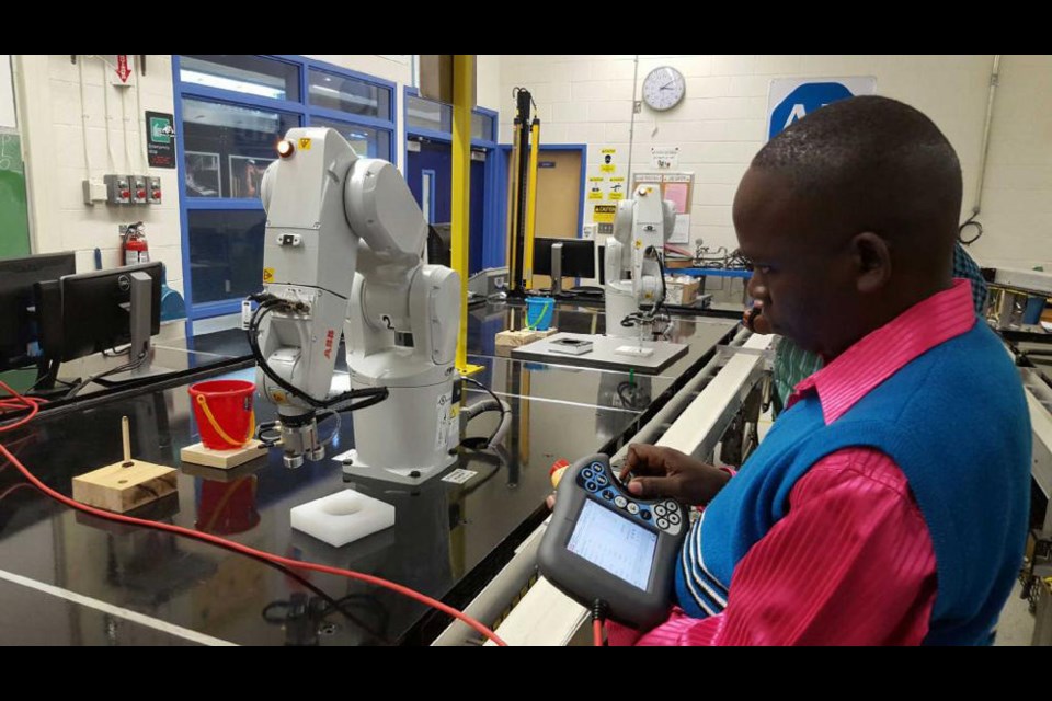 Tanzania's Tumaini Magina is upgrading his skills at Sault College's robotics lab. Photo supplied by Sault College.