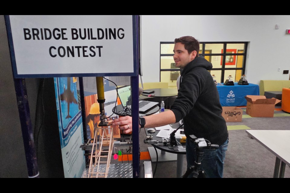 Marc Pilon, Sault College professor/coordinator of civil engineering and construction at the annual Bridge Building Competition, March 7, 2025.