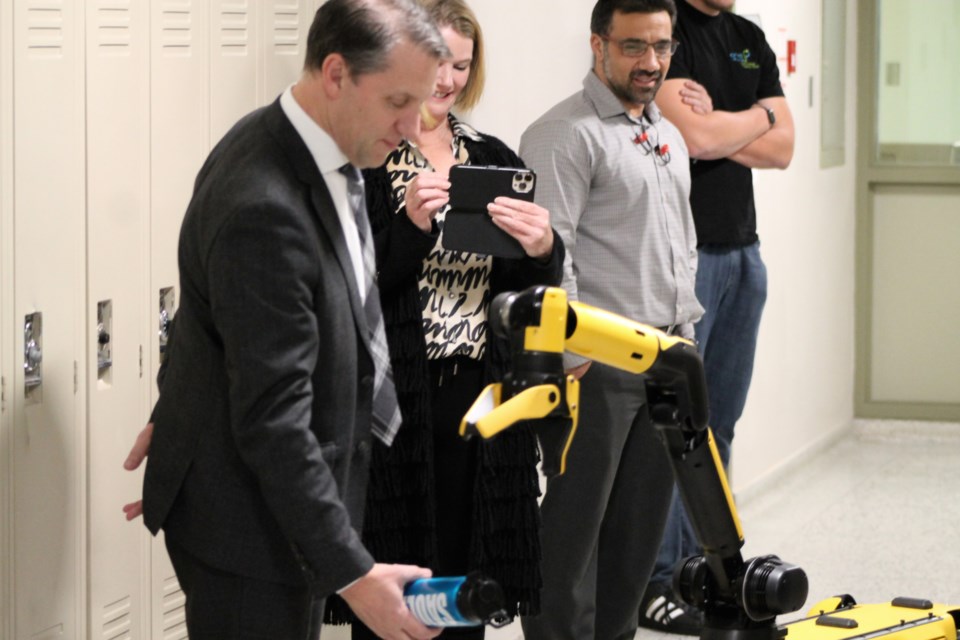 Sault College President David Orazietti was introduced to Spot, the college’s latest robotic device, Nov. 30, 2023.