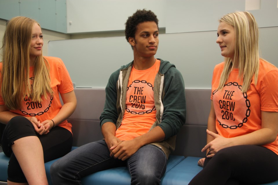 Carli Tarantini, Kiernan Green and Blair Headrick, Superior Heights Grade 12 students, are trained in a special Link Crew program designed to make incoming Grade 9 students feel at home, September 1, 2016. Darren Taylor/SooToday