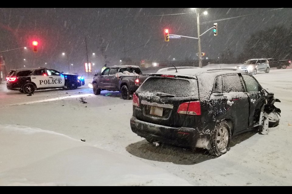 A collision between two vehicles held up traffic at Great Northern Road and Second Line Sunday night.