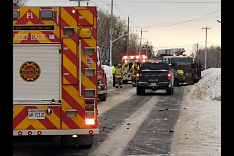 A vehicle rolled over on Third Line just east of Old Goulais Bay Road.