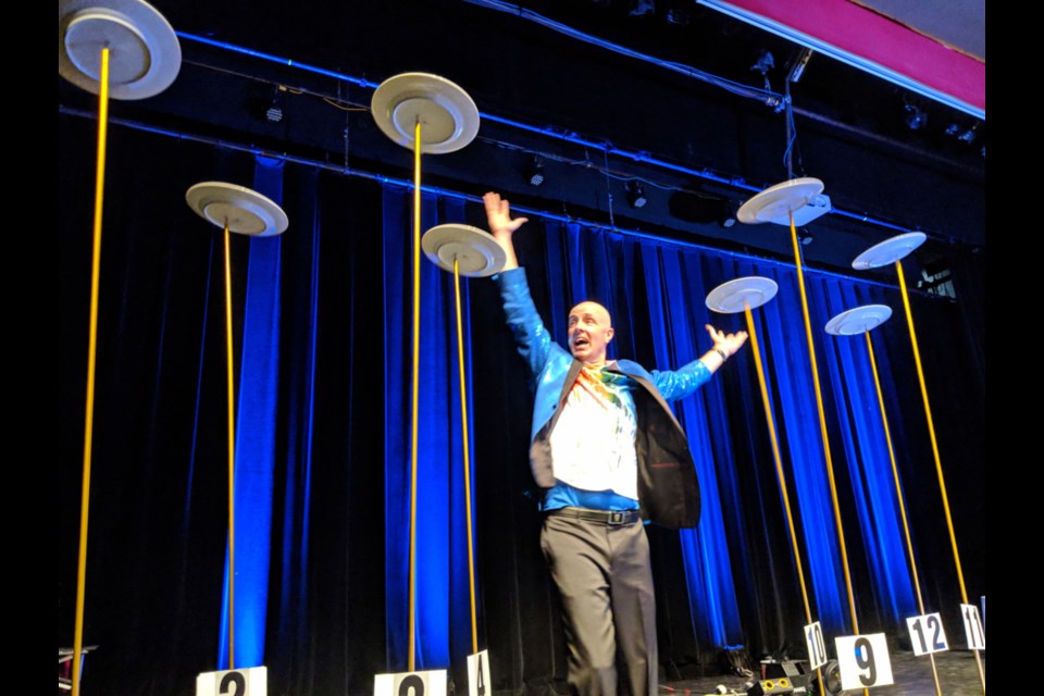 Bob Cates, Canadian Juggling Champion, self-described ‘clean comedian and physical variety artist,’ thrilled children and parents with his Comedy in Motion show, juggling balls, chairs, knives, balancing a table, riding a unicycle, spinning plates and putting on a light show at the Sault Community Theatre Centre, March 30, 2019. Darren Taylor/SooToday