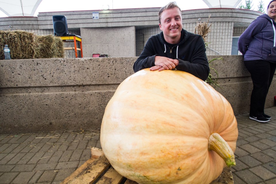 Keiran O'Neill and his winning pumpkin during the 4th annual Pumpkin Festival at the Bondar Pavilion on Saturday, October 1, 2016. Donna Hopper/SooToday