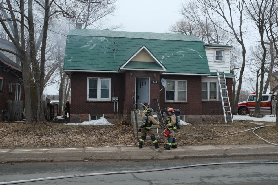 Crews respond to a fire at 344 Wellington Street East on Tuesday, April 5, 2022