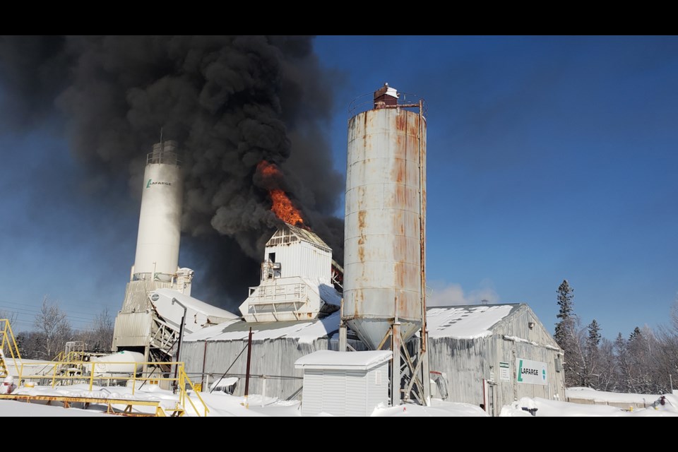 Fire crews are on the scene of a fire at Lafarge in Industrial Park. Submitted photo