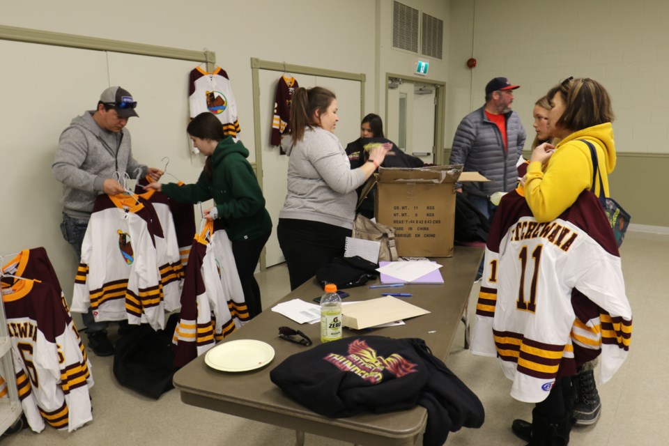 Tables full of jerseys and swag were set up for each of the six Batchewana Thunderbirds squads during the Little NHL meet-and-greet for players, coaches and parents Thursday at the Rankin Arena. 