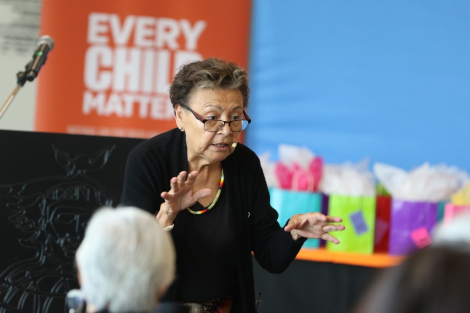 Anishinaabe language instructor and Anishinabek Nation Language Commissioner Barbara Nolan speaks during the Anishinaabemowin Children's Video Launch event at Shingwauk Kinoomaage Gamig Aug. 24. 