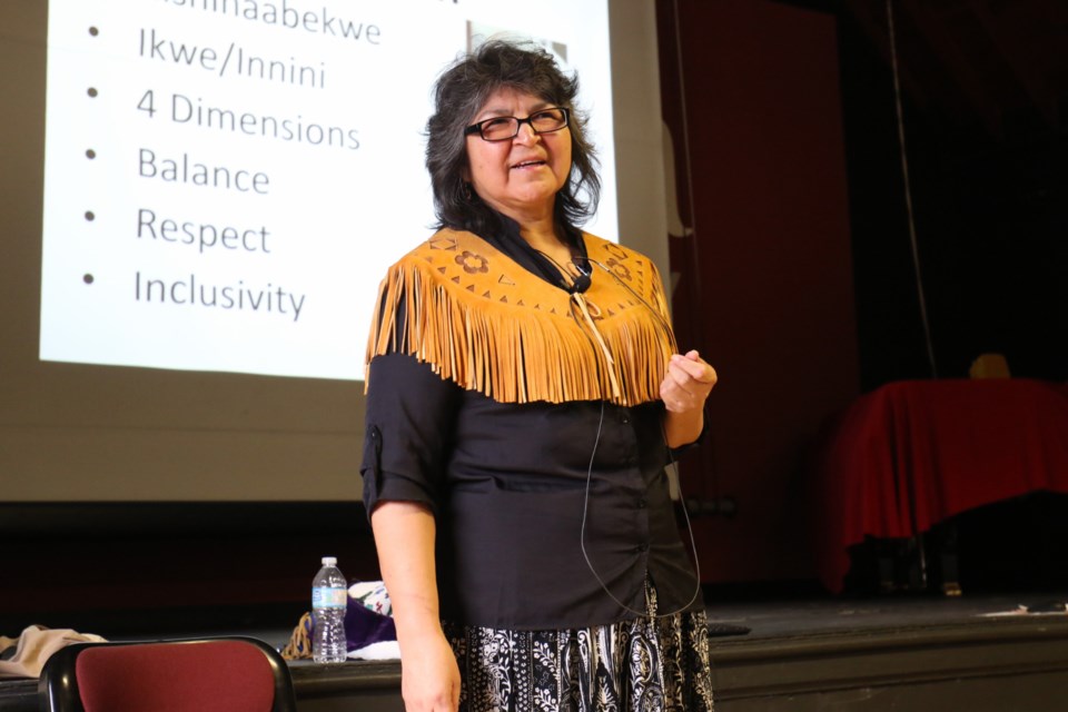 Dr. Rose Cameron, assistant professor at Algoma University, delivers a presentation on sacred bundles during Friday's research symposium. James Hopkin/SooToday