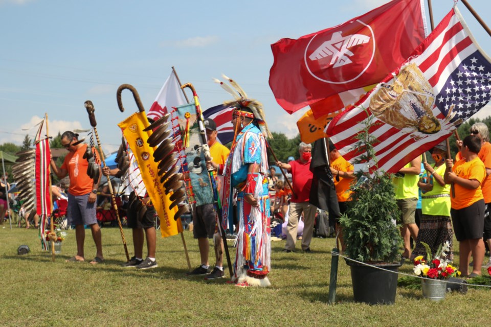 Flag and staff carriers before Saturday's grand entry. 