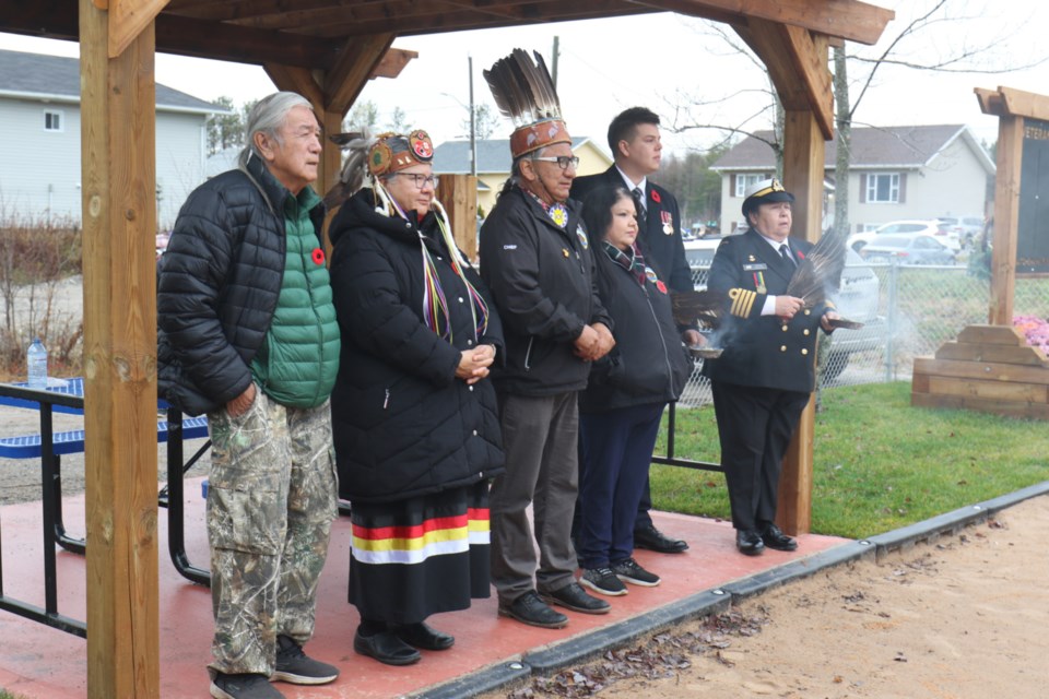 Assembly of First Nations National Chief Roseanne Archibald (second from left) joined elders, veterans  and dignitaries for the official opening of Veterans Park in Rankin as part of Remembrance Day ceremonies in Batchewana First Nation territory.  