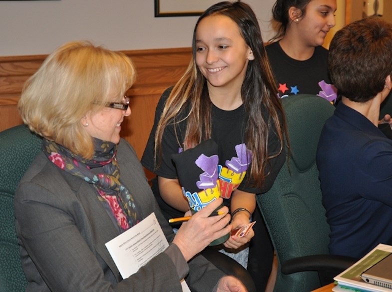 Cast members from Golly Gee Whiz met trustees and performed for them.