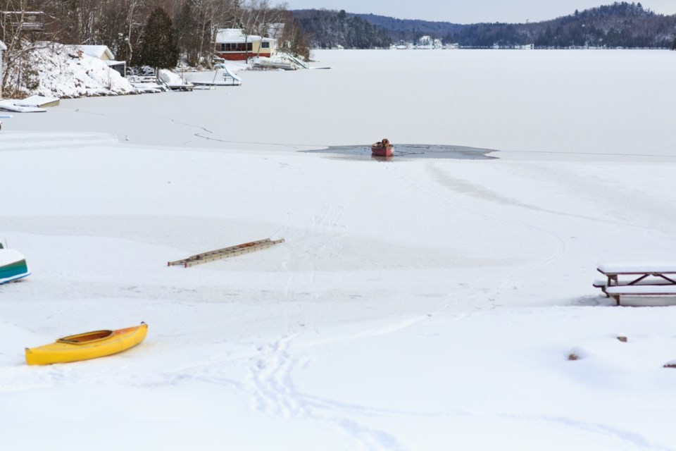 Sault Ste. Marie Marine Rescue Unit on the scene at Trout Lake near Sault Ste. Marie on Friday, November 28. Photo courtesy of Melissa Connors.