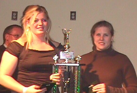 Intramural female Participant of the Year Amy Stevenson (left) with outgoing Student Council President Danielle Valcheff.  The award is present to the student who has participated in the most intramural events.