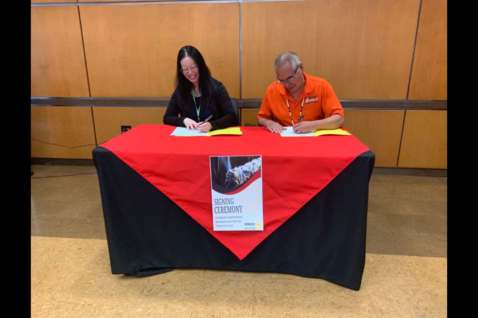 Dr. Jennifer Loo, Medical Officer of Health and CEO of Algoma Public Health(left), and Allan Moffat, CEO of North Shore Tribal Council (right). 