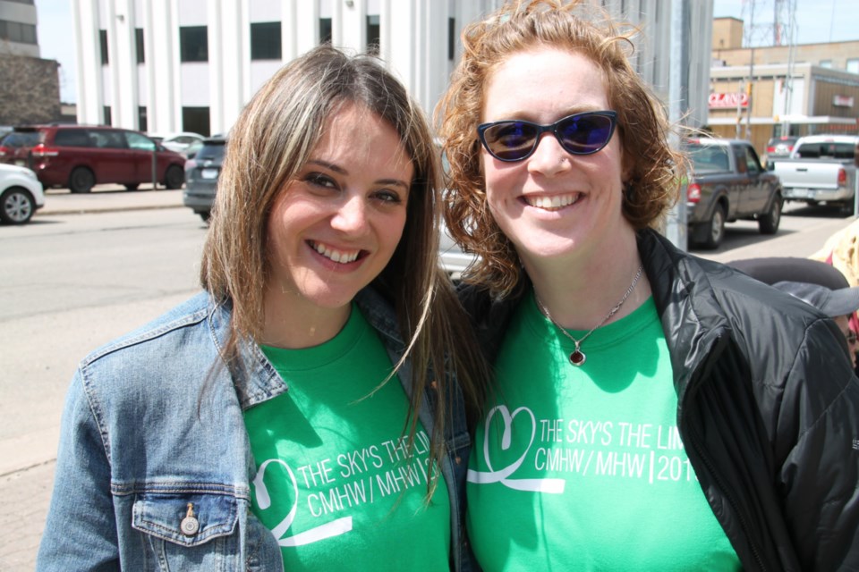 Kaitlin Pelletier Elite Dance Force co-owner co-director and Valerie King Algoma Family Services family engagement worker at the Child Youth and Adult Mental Health week kickoff ceremony held outside the Sault Ste. Marie Courthouse