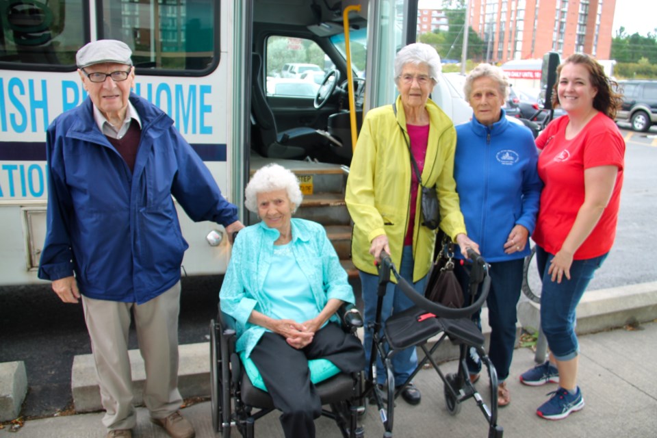 Ontario Finnish Resthome Association (OFRA) residents Byron Rains, Lavina Charron, Melba Hyyrylainen, Kyllikki Koskenoja and Krystal Sonoc, OFRA activities aide, currently raising funds to buy a new bus for OFRA resident outings, Aug. 28, 2019. Darren Taylor/SooToday