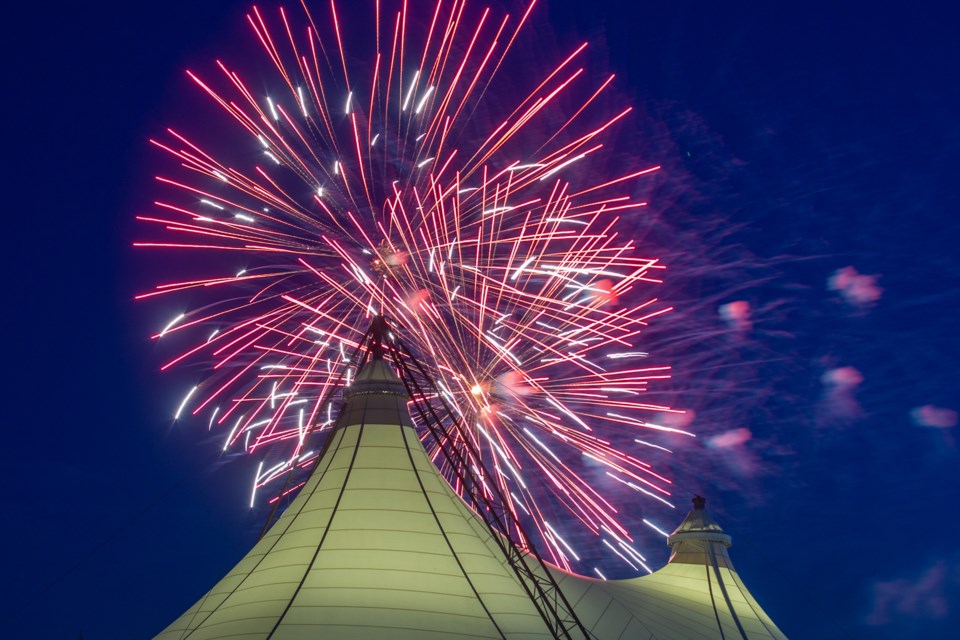 Canada Day fireworks pop over the Roberta Bondar Pavilion during a display Monday evening.