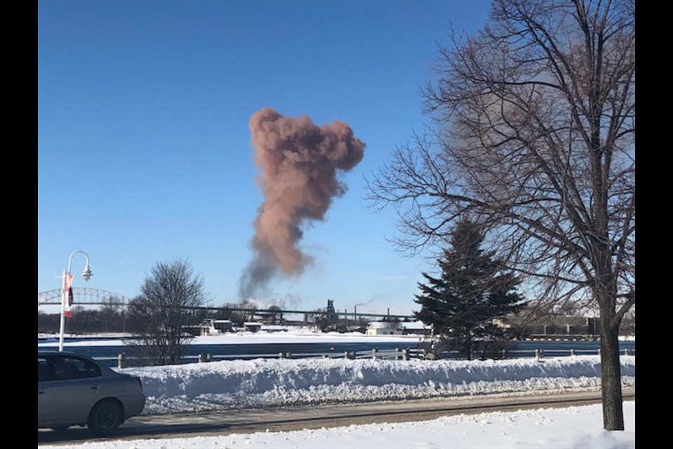 A large brown cloud spews into the air above Essar Steel Algoma, Feb. 8, 2018. Reader submitted photo