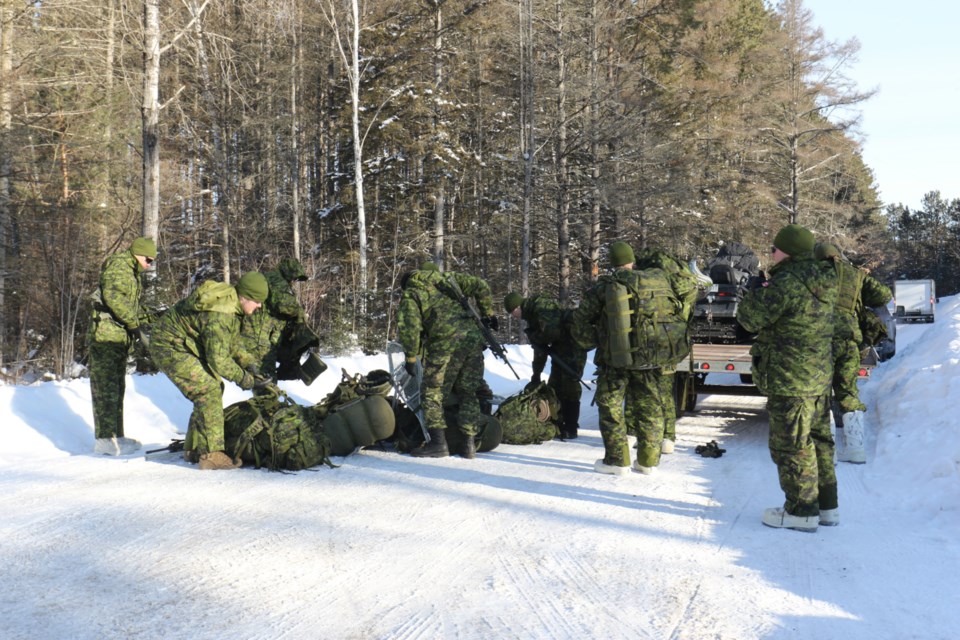 A total of 18 reservists from the 49th (Sault Ste. Marie) Field Regiment took part in a winter military exercise north of Thessalon over the weekend. 