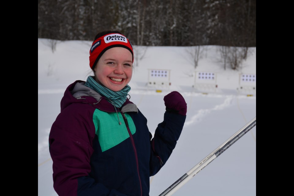 Kaylee Marcil proudly shows off her standing shooting skills with a clean five shots five targets, (Center Target Bottom). Submitted photo by Captain Roy Harten