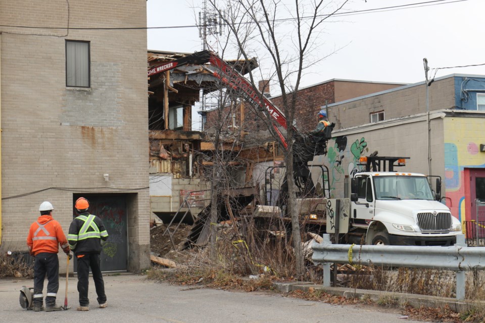 Demolition of 645-647 Queen St. E began this week. The building was slated for demolition after it was decimated by a fire in May. 