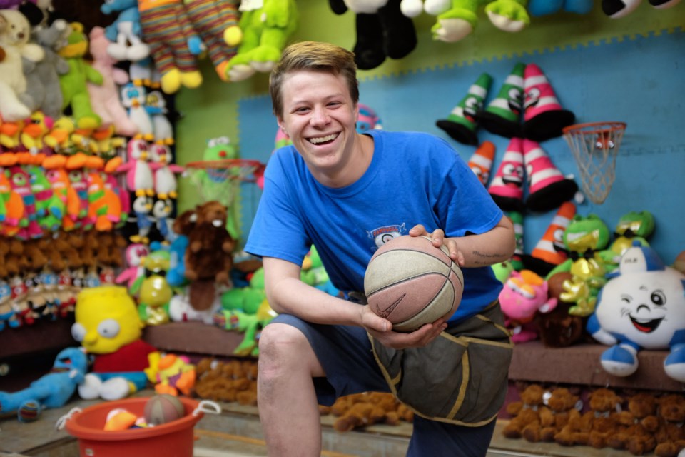 Brandon Gowland, from Brantford, On, has only been working for Campbell Amusements for one month. “Working here is great. I’m making the most money I’ve ever made, the boss says he’ll take me under his wing, and I’m feeling happy,” he said. Jeff Klassen/SooToday