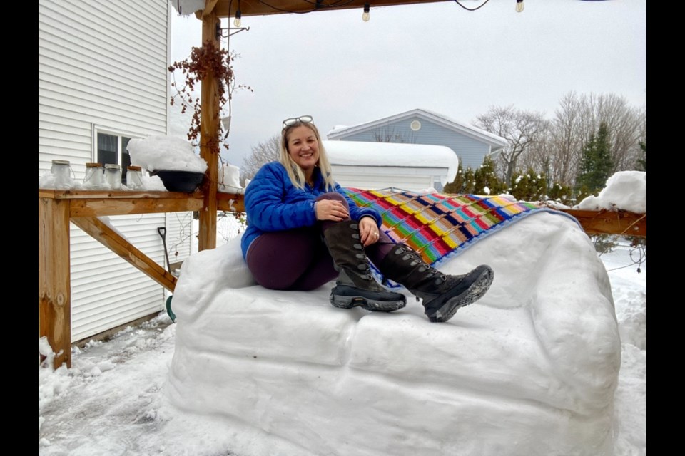 Reader Tammy Fiegehen lounges on her 'snowfa'.