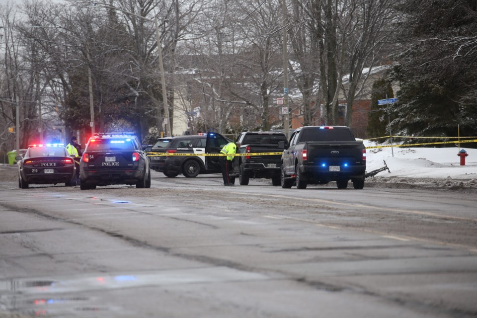 A police scene slowed evening traffic on McNabb St. on March 31, 2022.